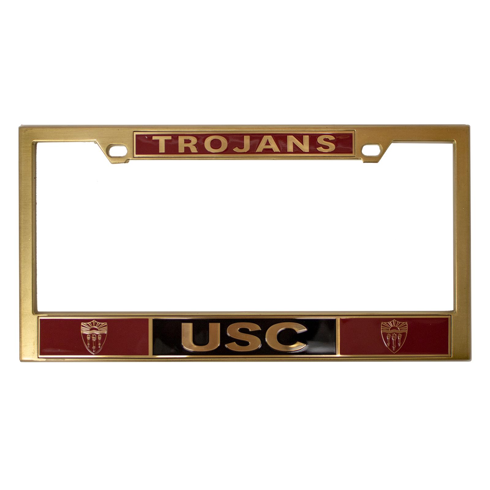 USC Trojans Brass Shield License Plate Frame 1
